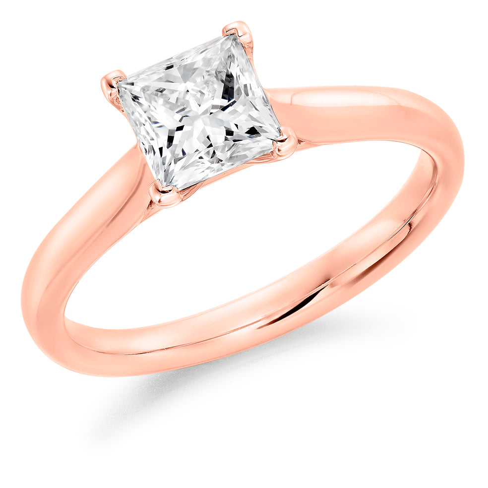Solitaire Princess Cut Engagement Ring in Rose Gold