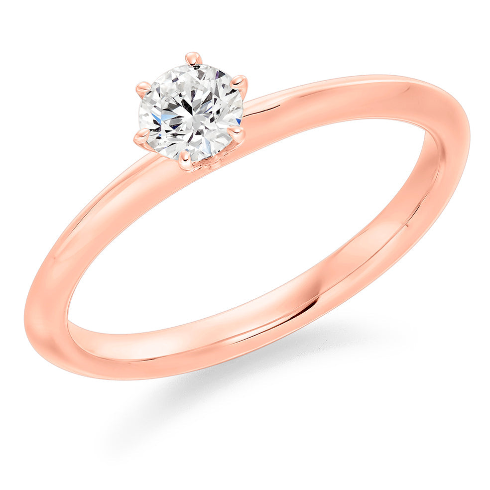 Clean-Band Solitaire Round Brilliant Engagement Ring, 0.33ct in Rose Gold