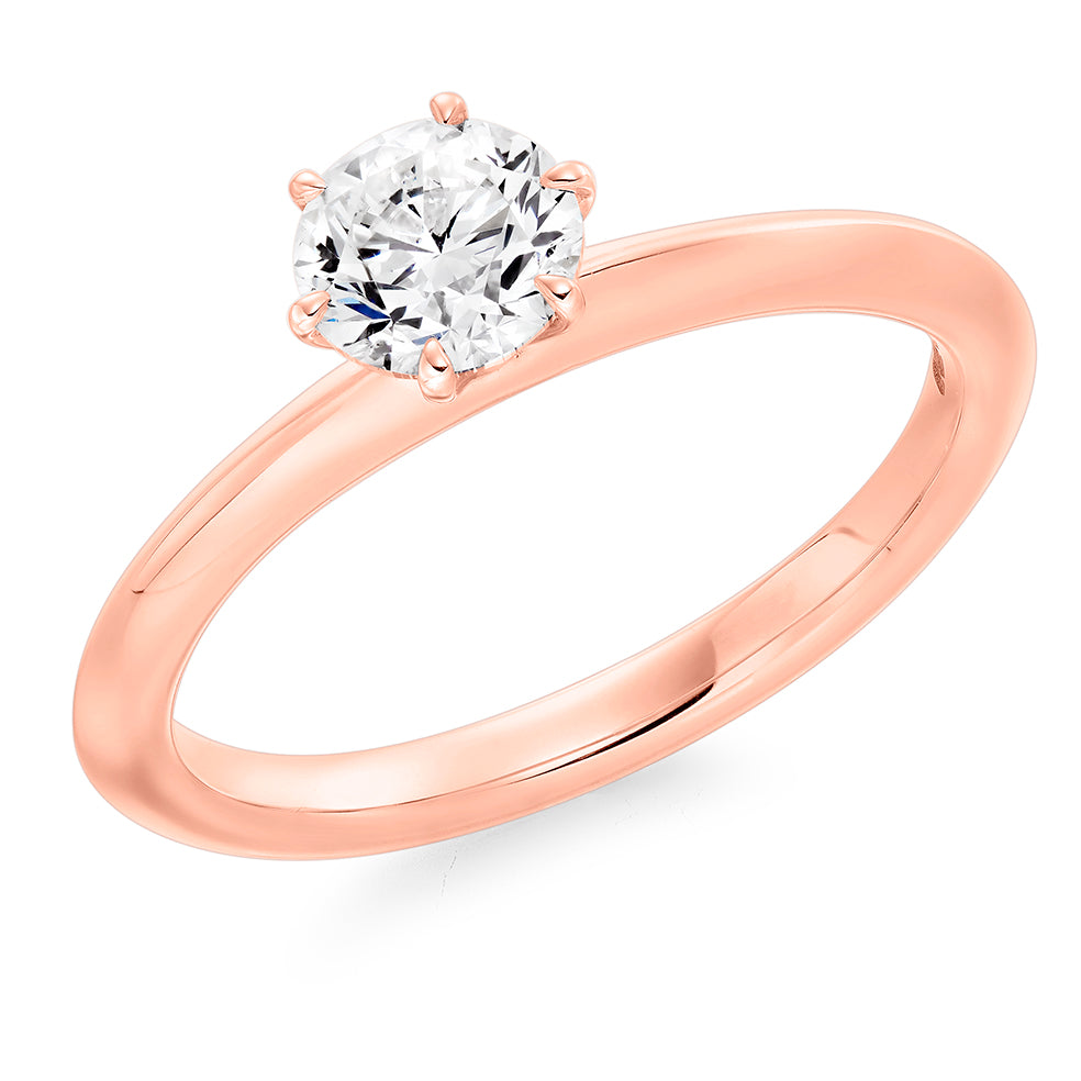 Plain-Band Solitaire Round Brilliant Engagement Ring, 0.75ct in Rose Gold