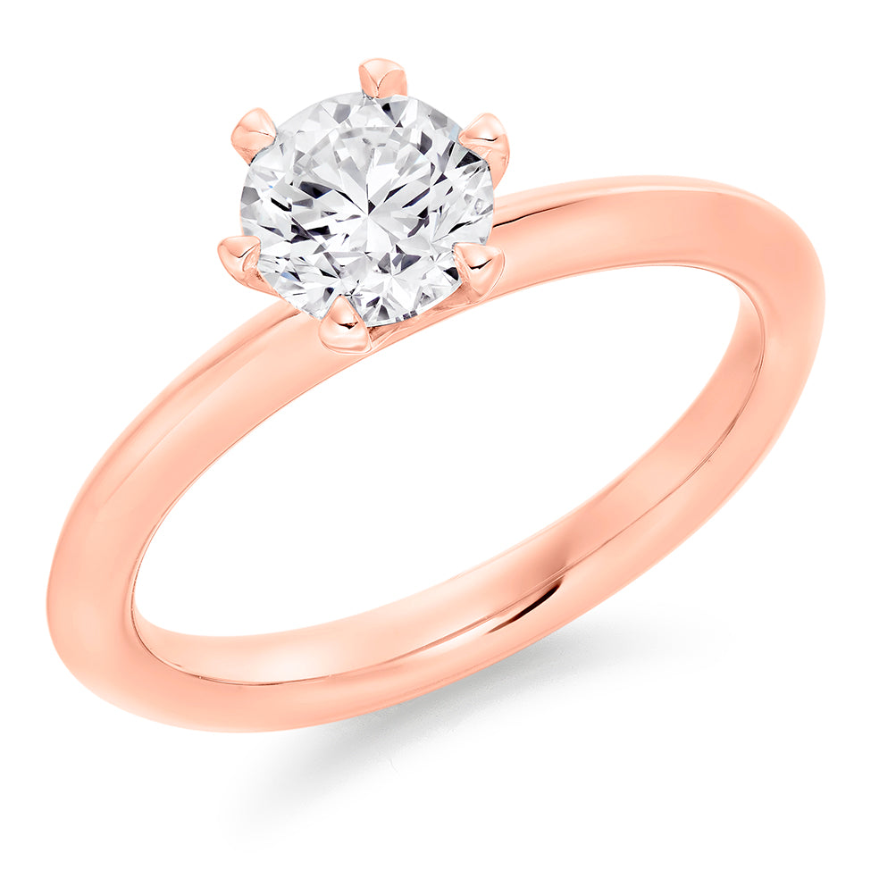 Classic Solitaire Round Brilliant Engagement Ring, 0.9ct in Rose Gold