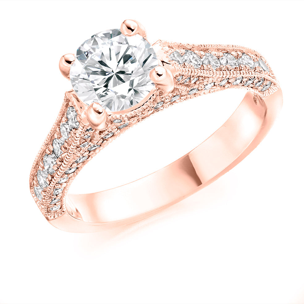 Pavé-Shouldered Solitaire Round Brilliant Engagement Ring 1.8ct in Rose Gold