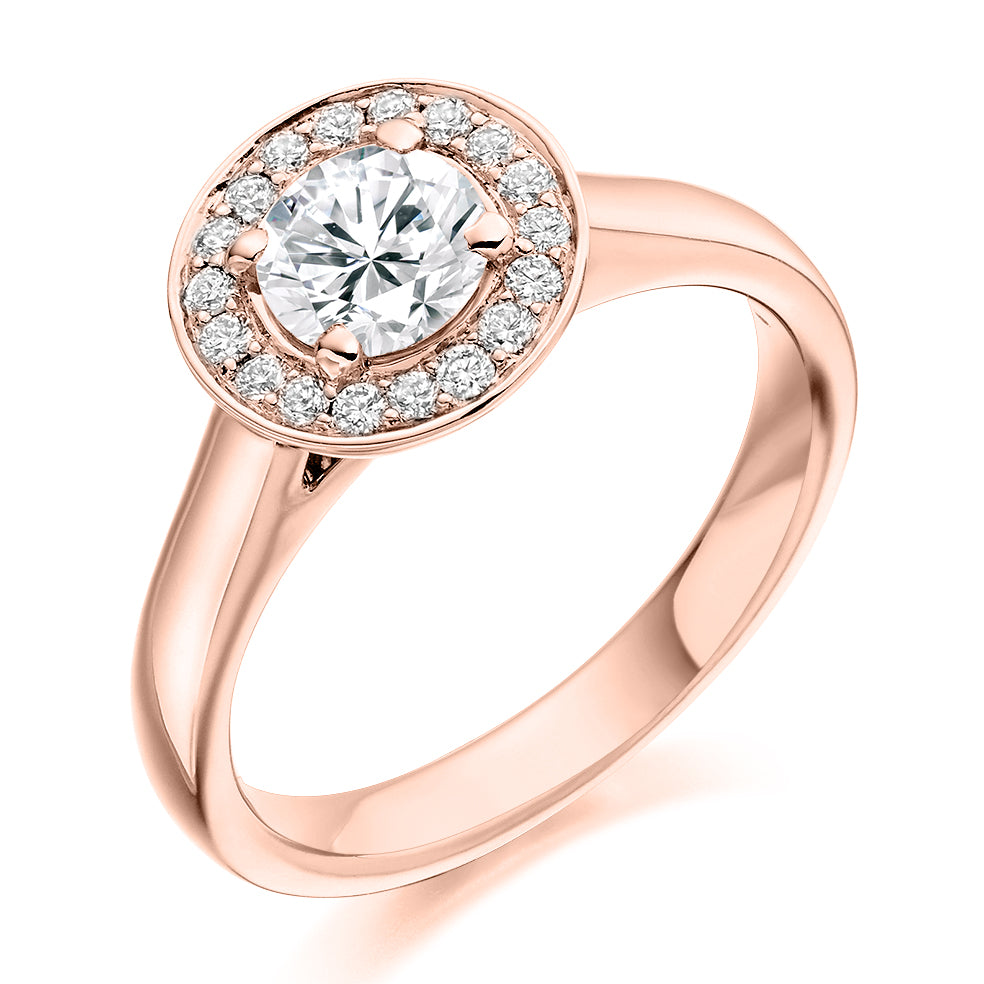 Plain-Shoulder Halo Round-Brilliant Engagement Ring, 0.75ct (ENG3107 SMT) in Rose Gold