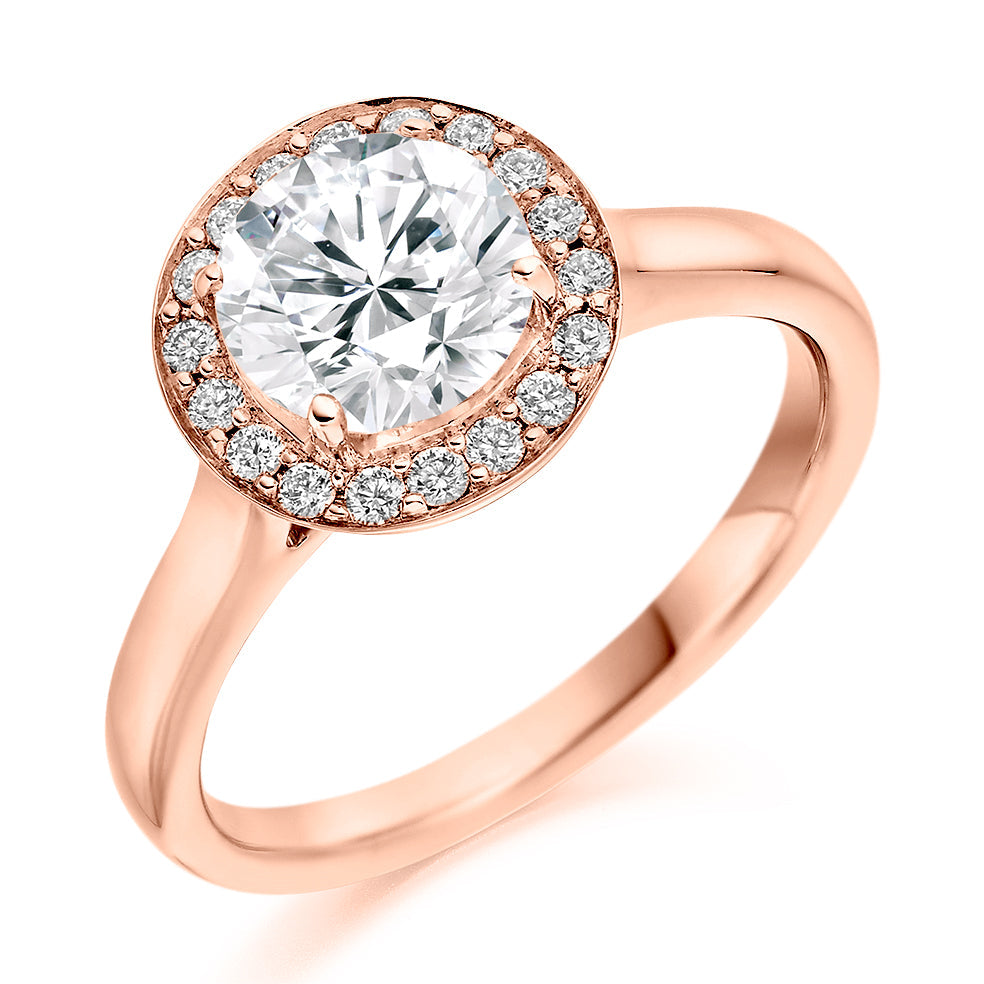 Plain-Shoulder Halo Round-Brilliant Engagement Ring, 1.0ct (ENG3108 SMT) in Rose Gold