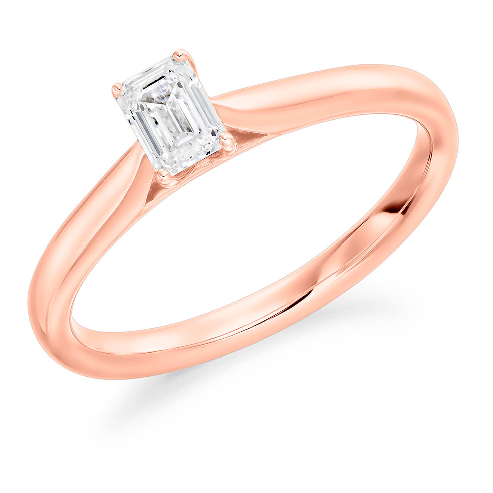 Plain-Band Solitaire Emerald Cut Engagement Ring in Rose Gold