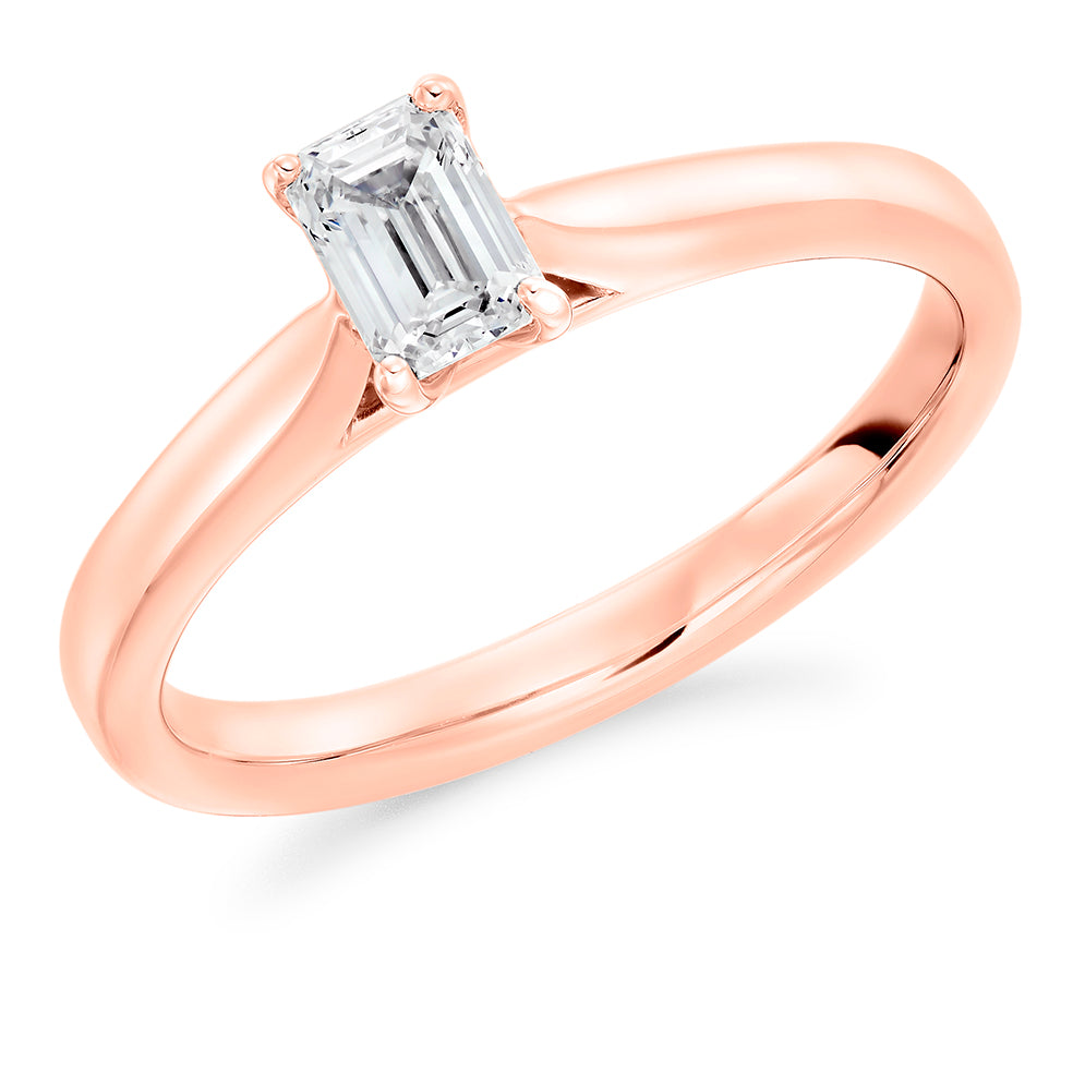Classic Solitaire Emerald Cut Engagement Ring in Rose Gold