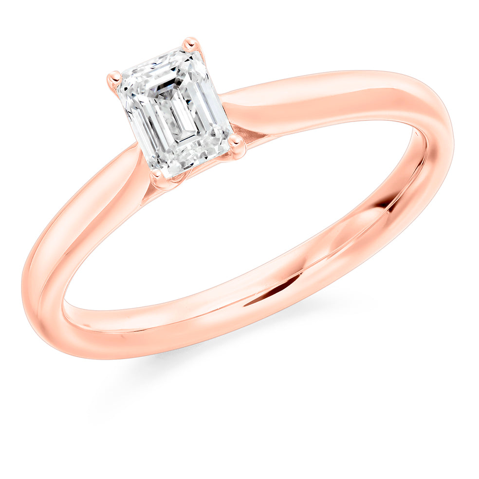 Traditional Solitaire Emerald Cut Engagement Ring in Rose Gold