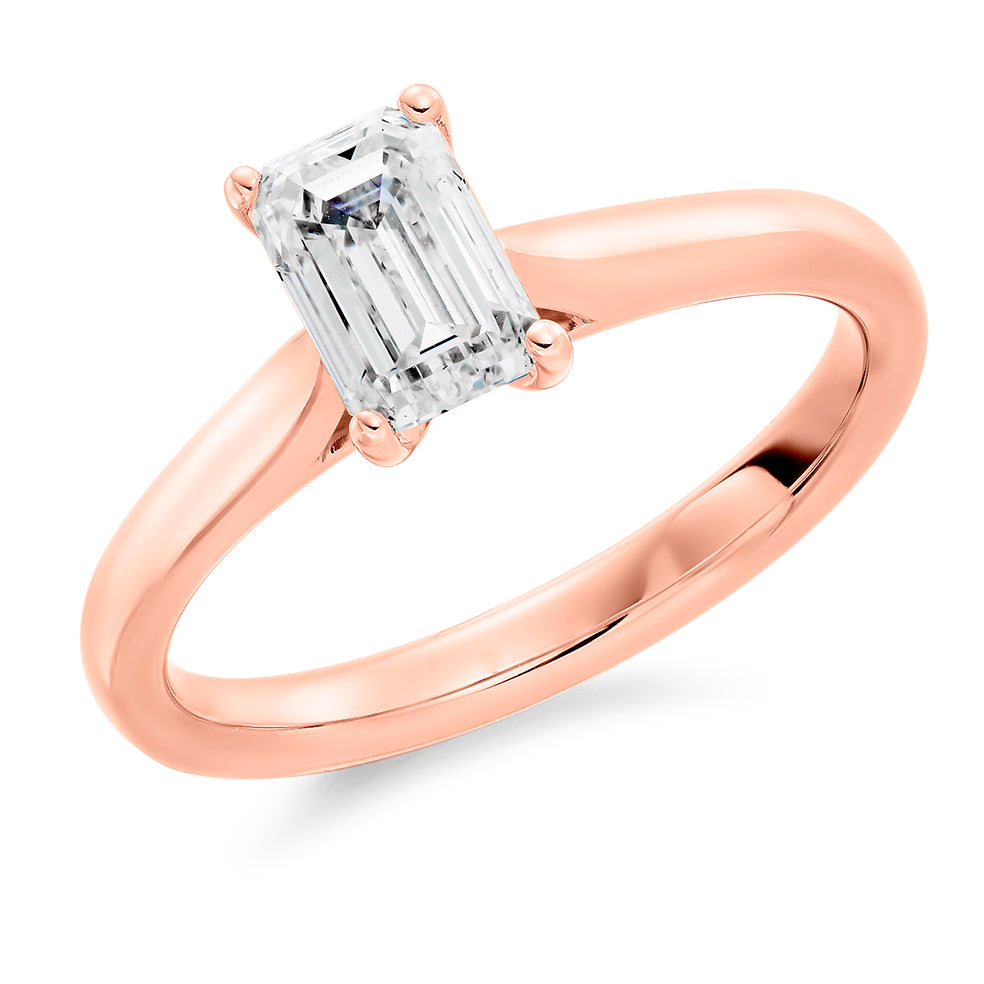Clean-Band Solitaire Emerald Cut Engagement Ring in Rose Gold