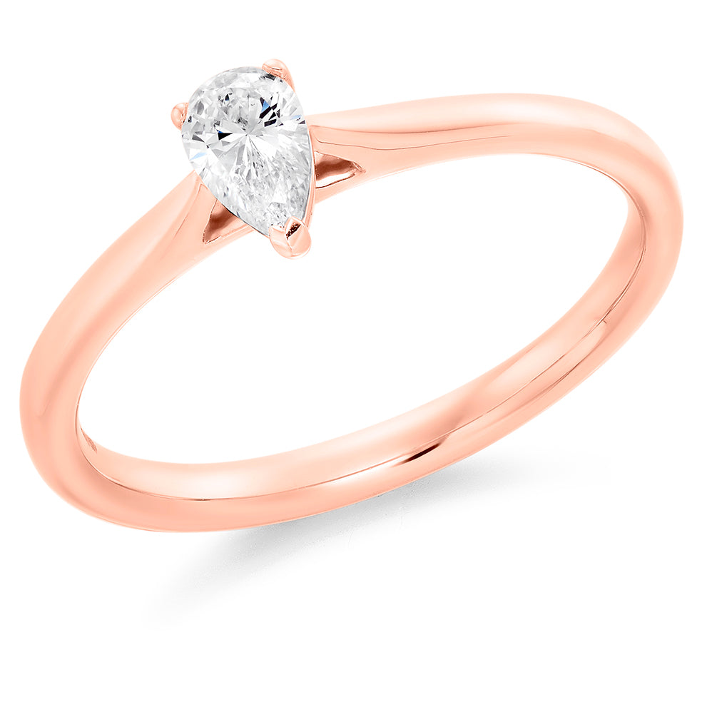 Clean-Band Solitaire Pear Cut Engagement Ring in Rose Gold