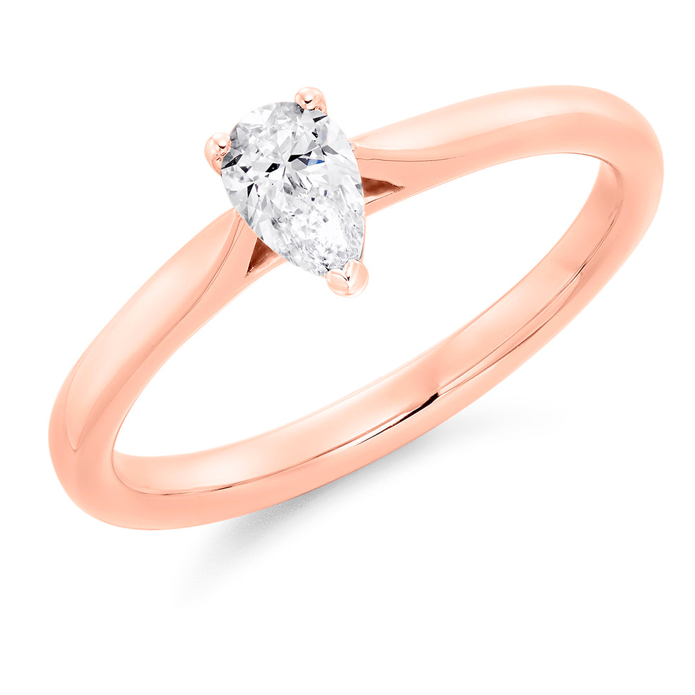 Simple Solitaire Pear Cut Engagement Ring in Rose Gold