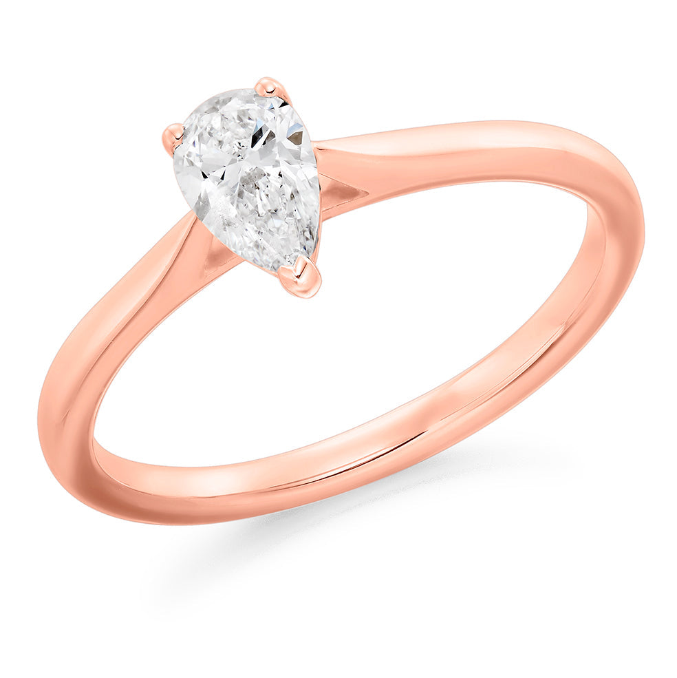 Plain-Band Solitaire Pear Cut Engagement Ring in Rose Gold