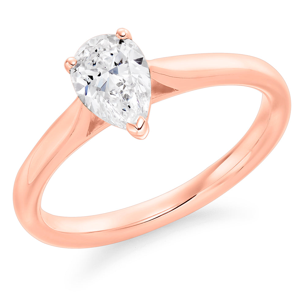 Clean-Band Solitaire Pear Cut Engagement Ring, 0.75ct in Rose Gold