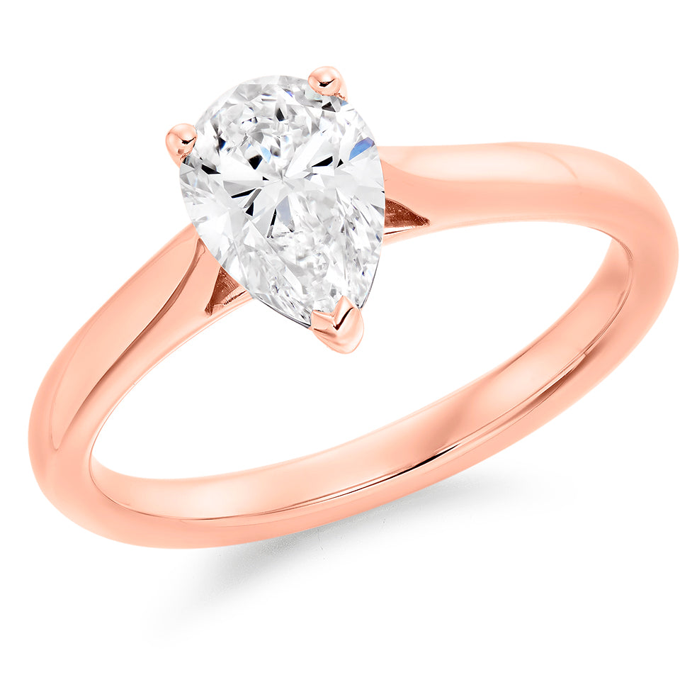 Simple Solitaire Pear Cut Engagement Ring, 1.0ct in Rose Gold