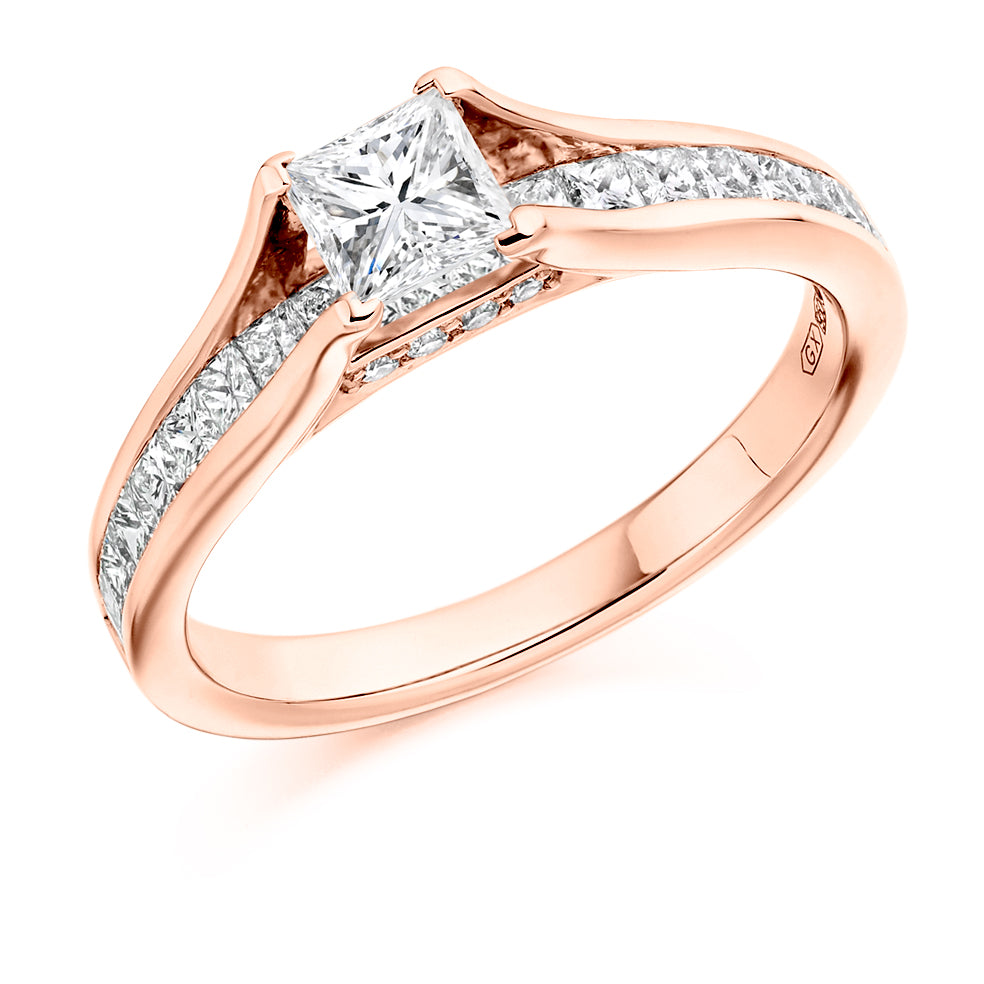 Channel-Set Solitaire Princess Cut Engagement Ring 0.5ct in Rose Gold