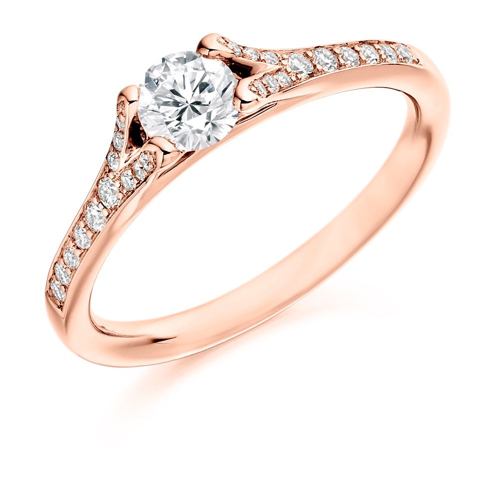 Curved-Shoulder Solitaire Round Brilliant Engagement Ring 0.48ct in Rose Gold