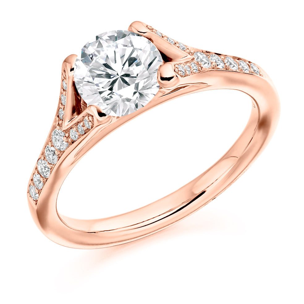 Curved-Shoulder Solitaire Round Brilliant Engagement Ring 1.0ct in Rose Gold