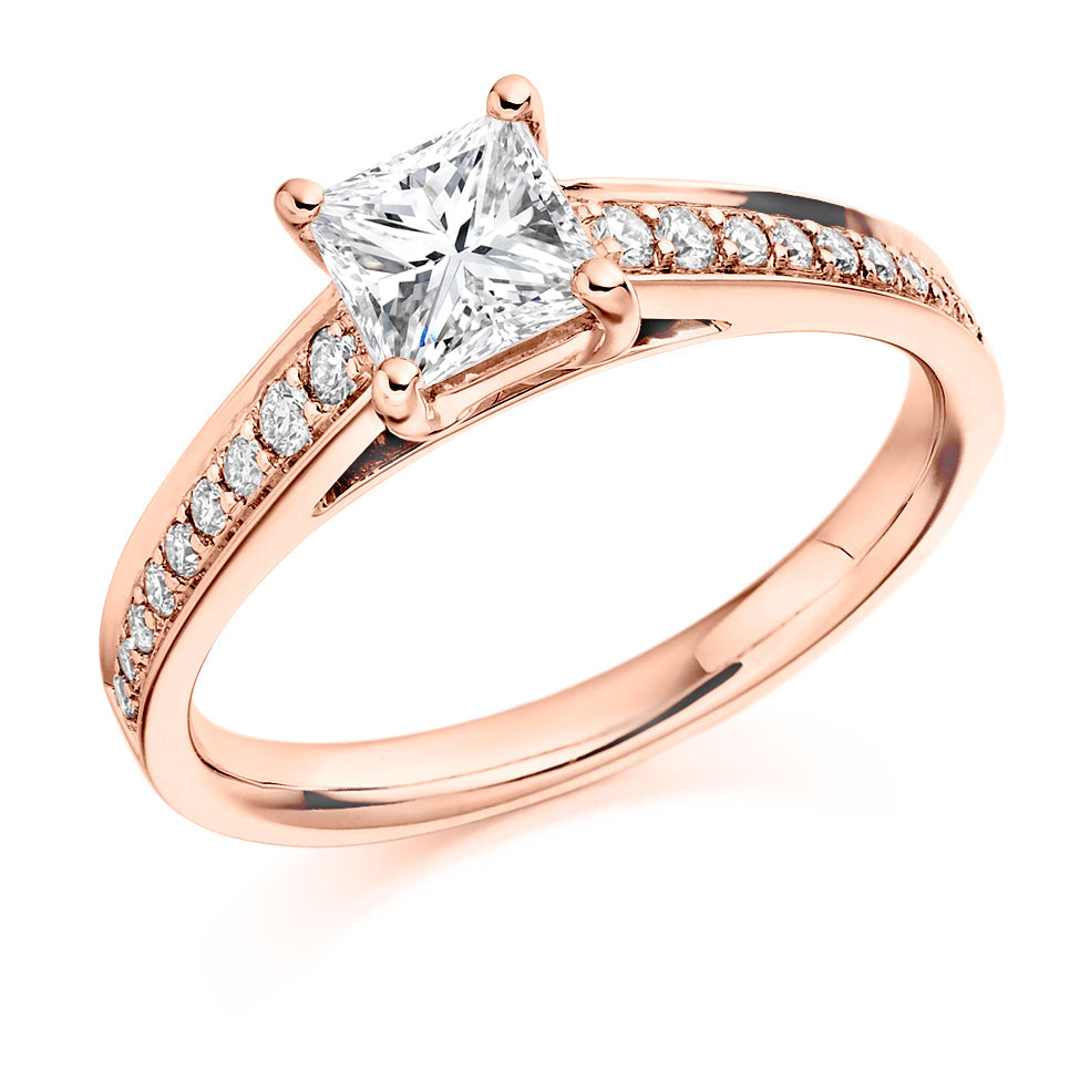 Grain-Set Solitaire Princess Cut Engagement Ring, 0.75ct in Rose Gold