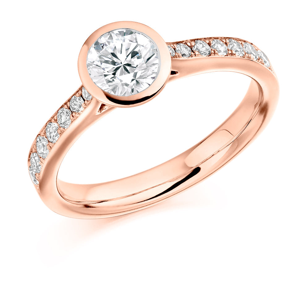 Fine Pavé Solitaire Round Brilliant Engagement Ring 0.85ct in Rose Gold