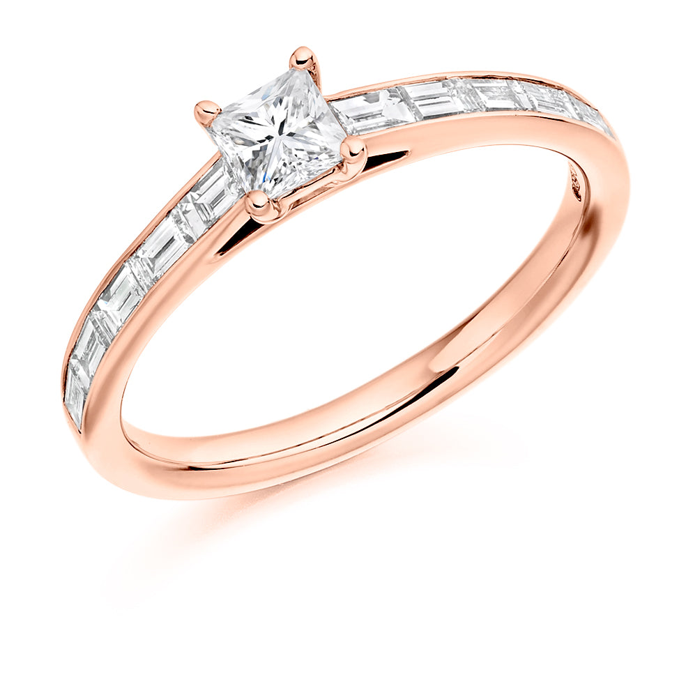 Channel-Shouldered Solitaire Princess Cut Engagement Ring 0.73ct in Rose Gold