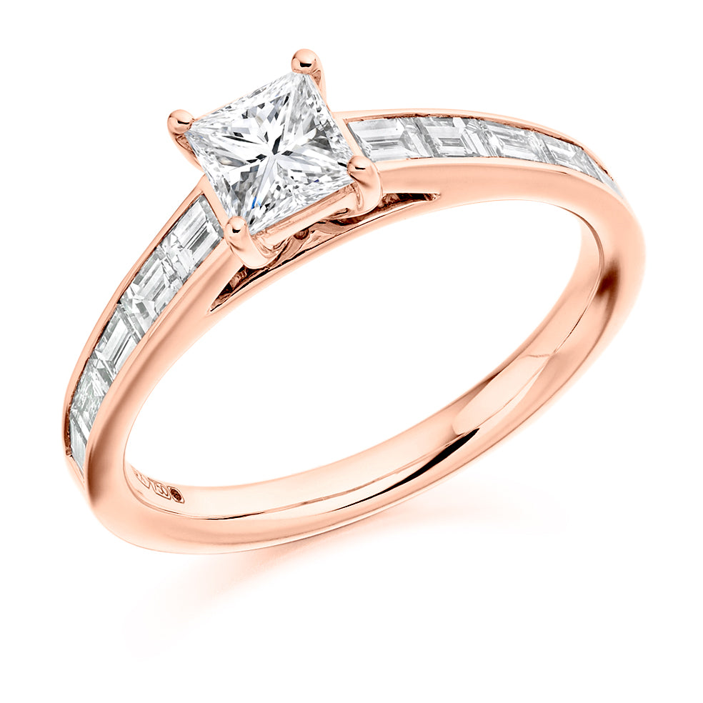 Channel-Shouldered Solitaire Princess Cut Engagement Ring 1.05ct in Rose Gold