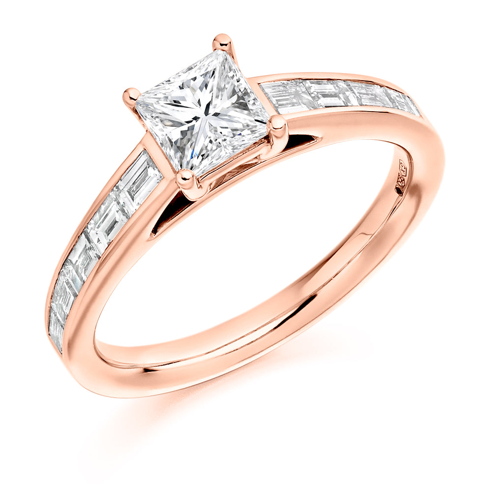 Channel-Set Solitaire Princess Cut Engagement Ring 1.35ct in Rose Gold