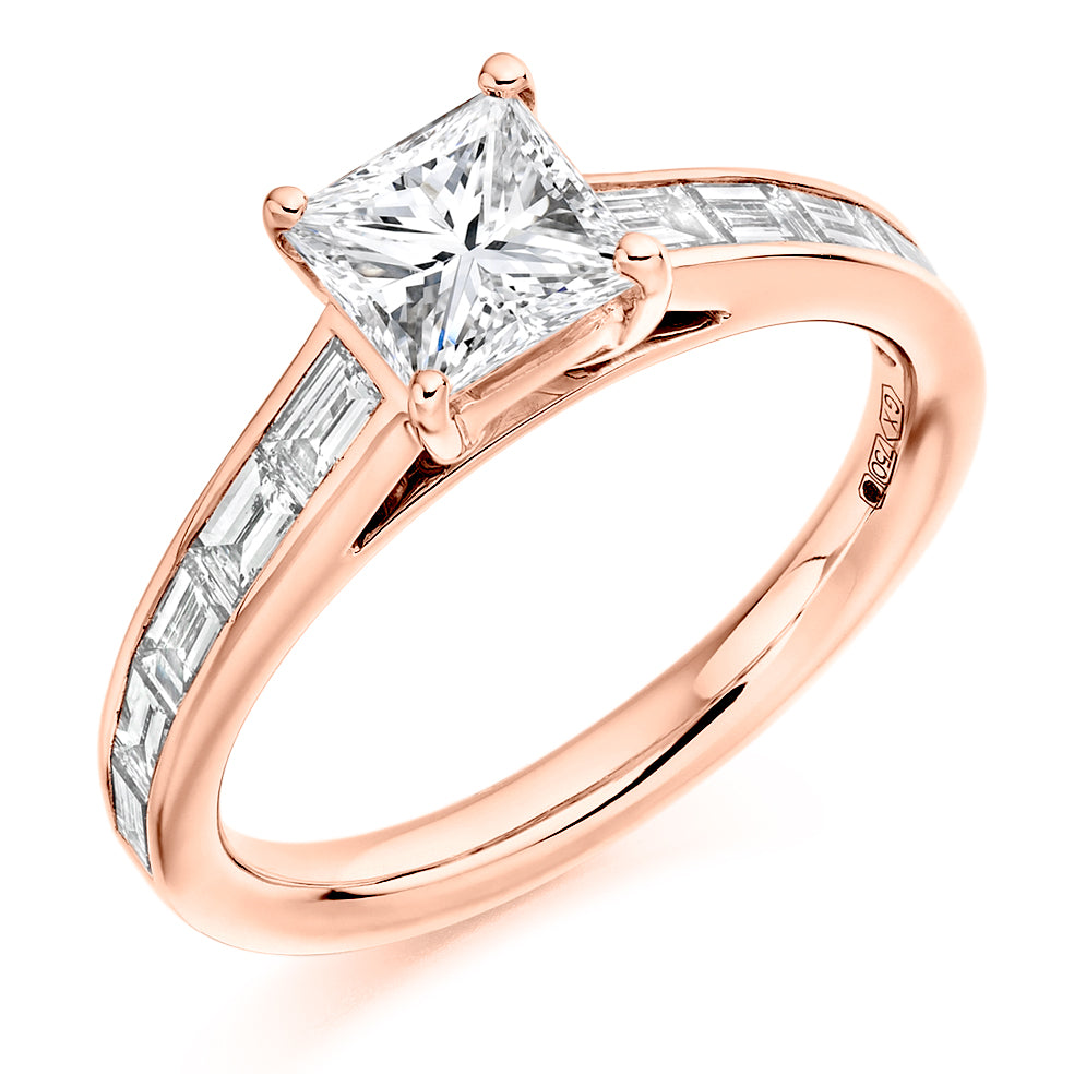 Channel-Shouldered Solitaire Princess Cut Engagement Ring 1.6ct in Rose Gold