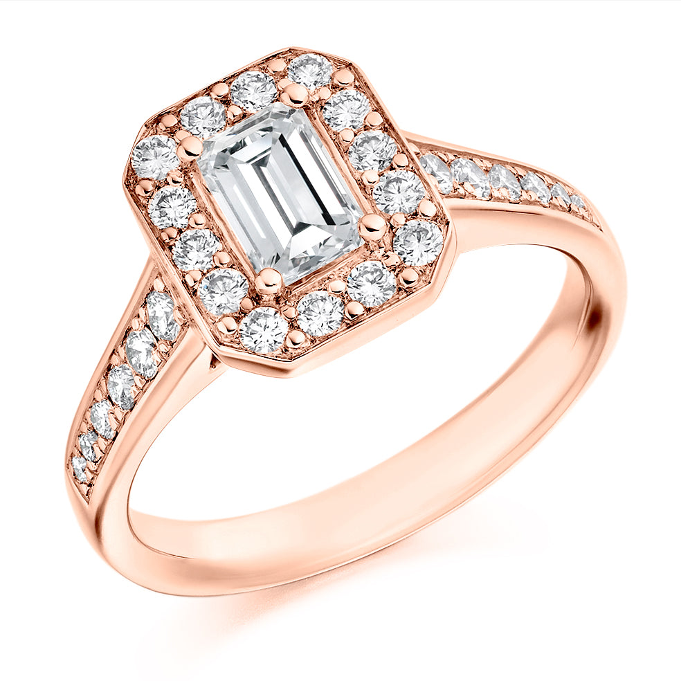 Pavé-Shoulder Halo Emerald-Cut Engagement Ring, 0.5ct (ENG3348 SMT) in Rose Gold