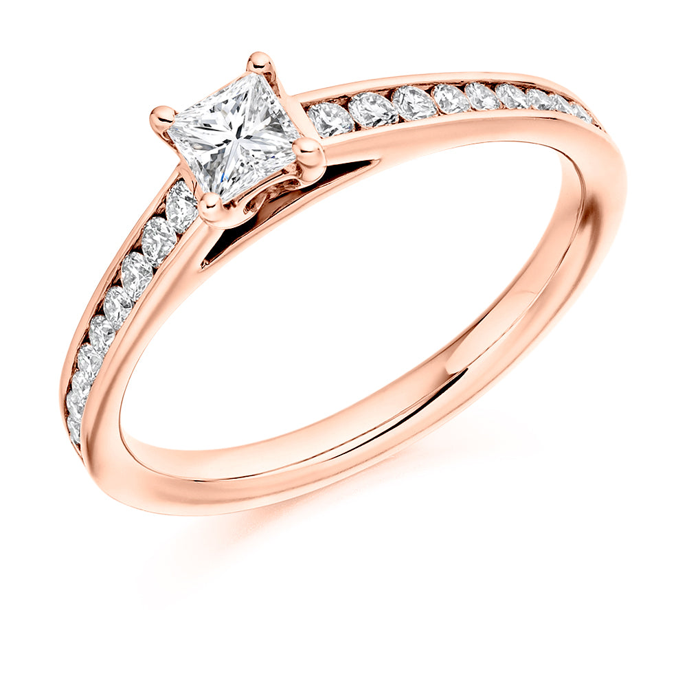Channel-Set Solitaire Princess Cut Engagement Ring, 0.33ct in Rose Gold