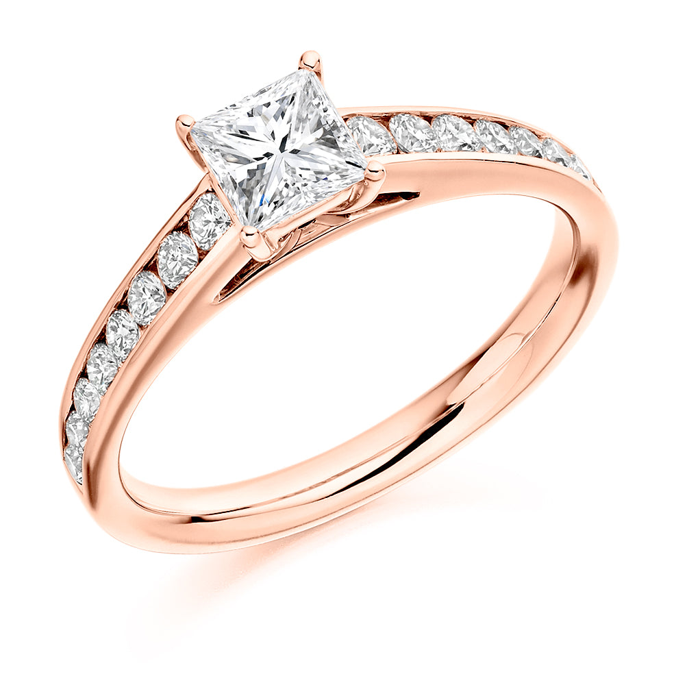 Channel-Shouldered Solitaire Princess Cut Engagement Ring 0.9ct in Rose Gold