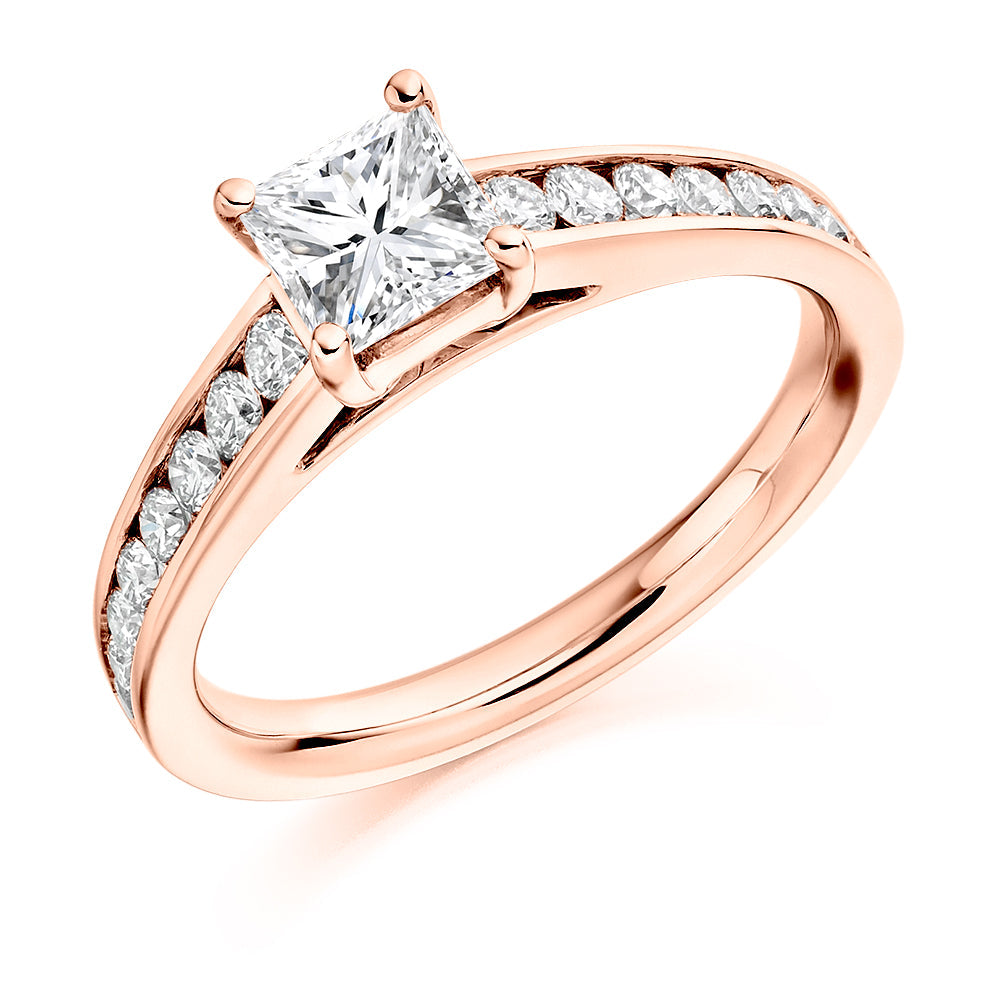 Channel-Set Solitaire Princess Cut Engagement Ring 0.75ct in Rose Gold