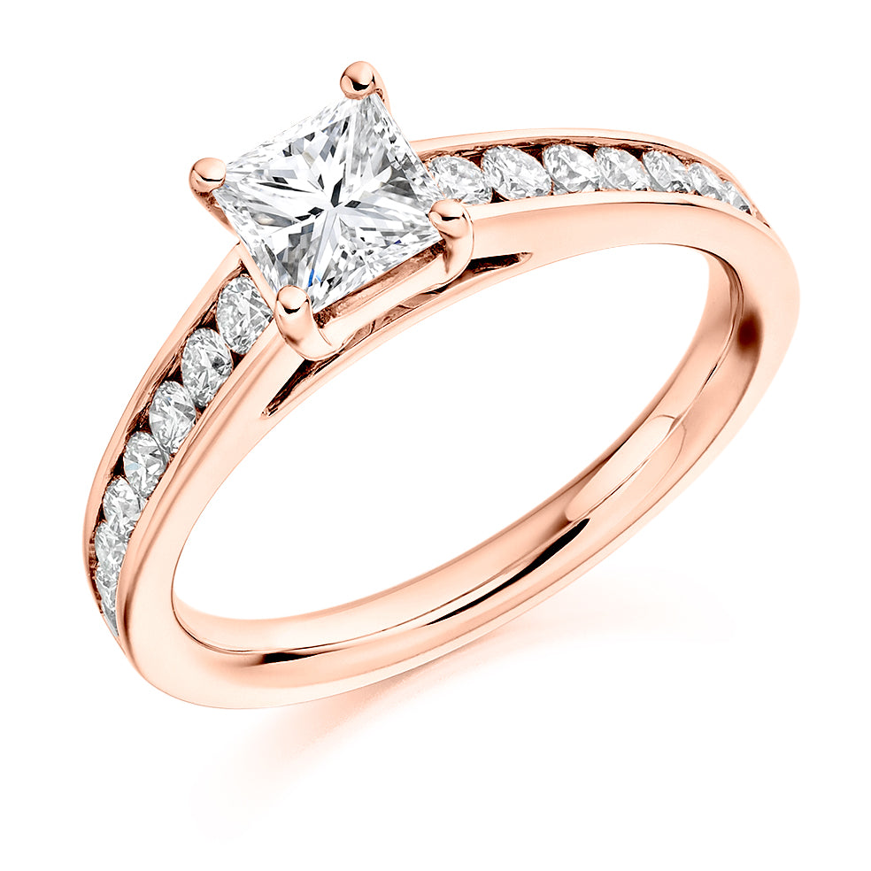 Channel-Set Solitaire Princess Cut Engagement Ring 0.75ct in Rose Gold