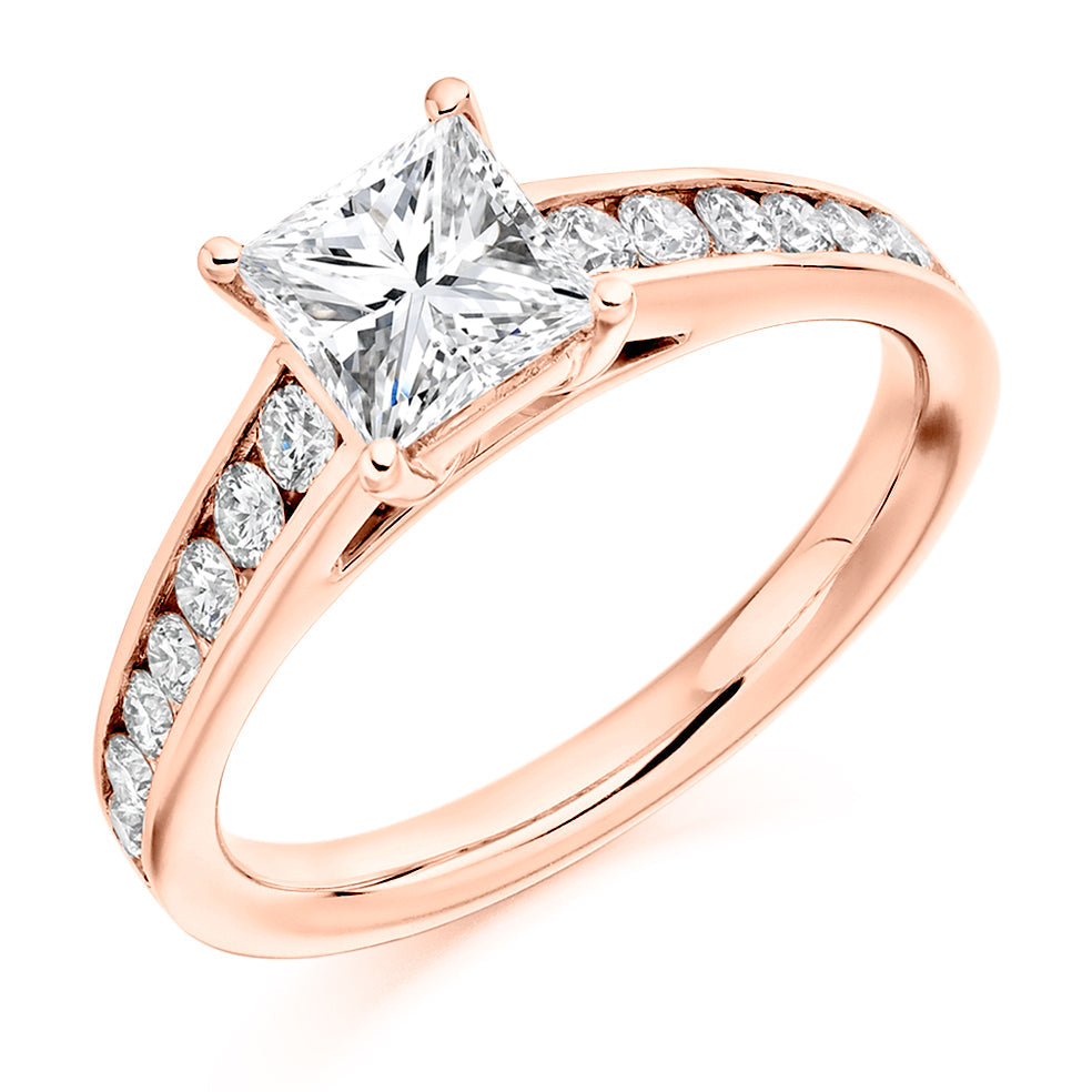 Channel-Shouldered Solitaire Princess Cut Engagement Ring 1.5ct in Rose Gold
