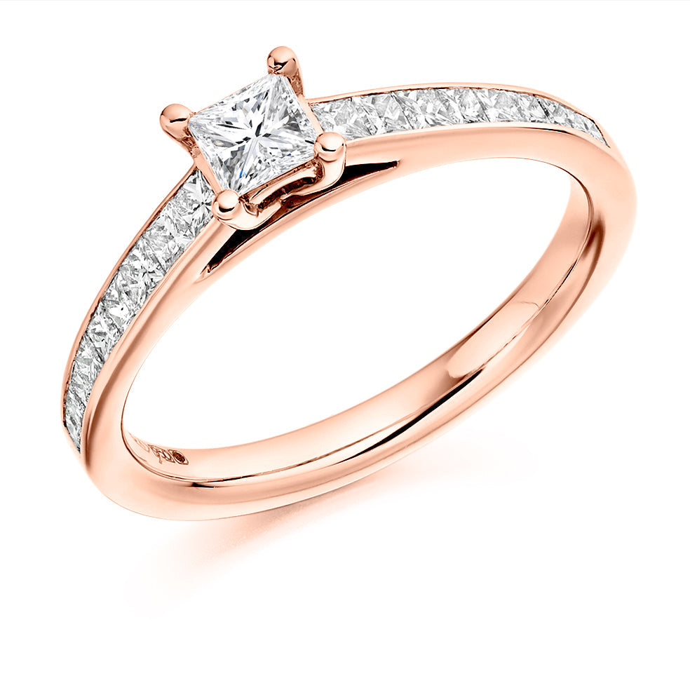 Channel-Set Solitaire Princess Cut Engagement Ring 0.78ct in Rose Gold