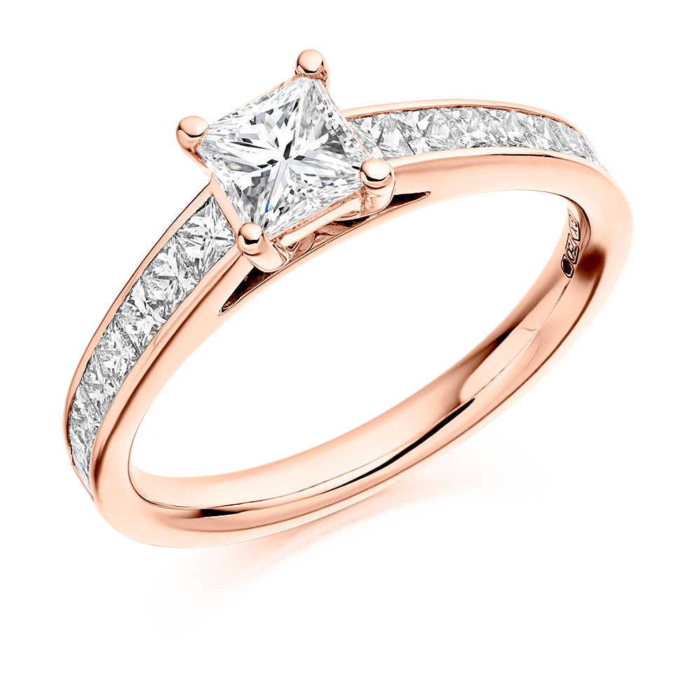 Channel-Shouldered Solitaire Princess Cut Engagement Ring 1.1ct in Rose Gold