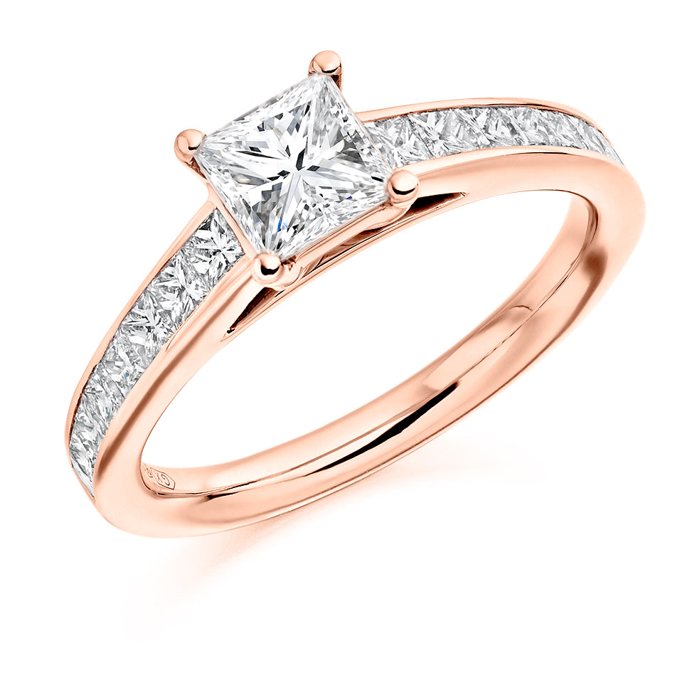 Channel-Set Solitaire Princess Cut Engagement Ring 0.75ct total in Rose Gold