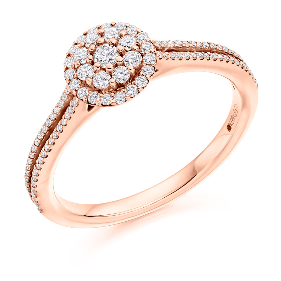 Split-Shoulder Invisible-Set Halo Round-Brilliant Engagement Ring (ENG3441) in Rose Gold