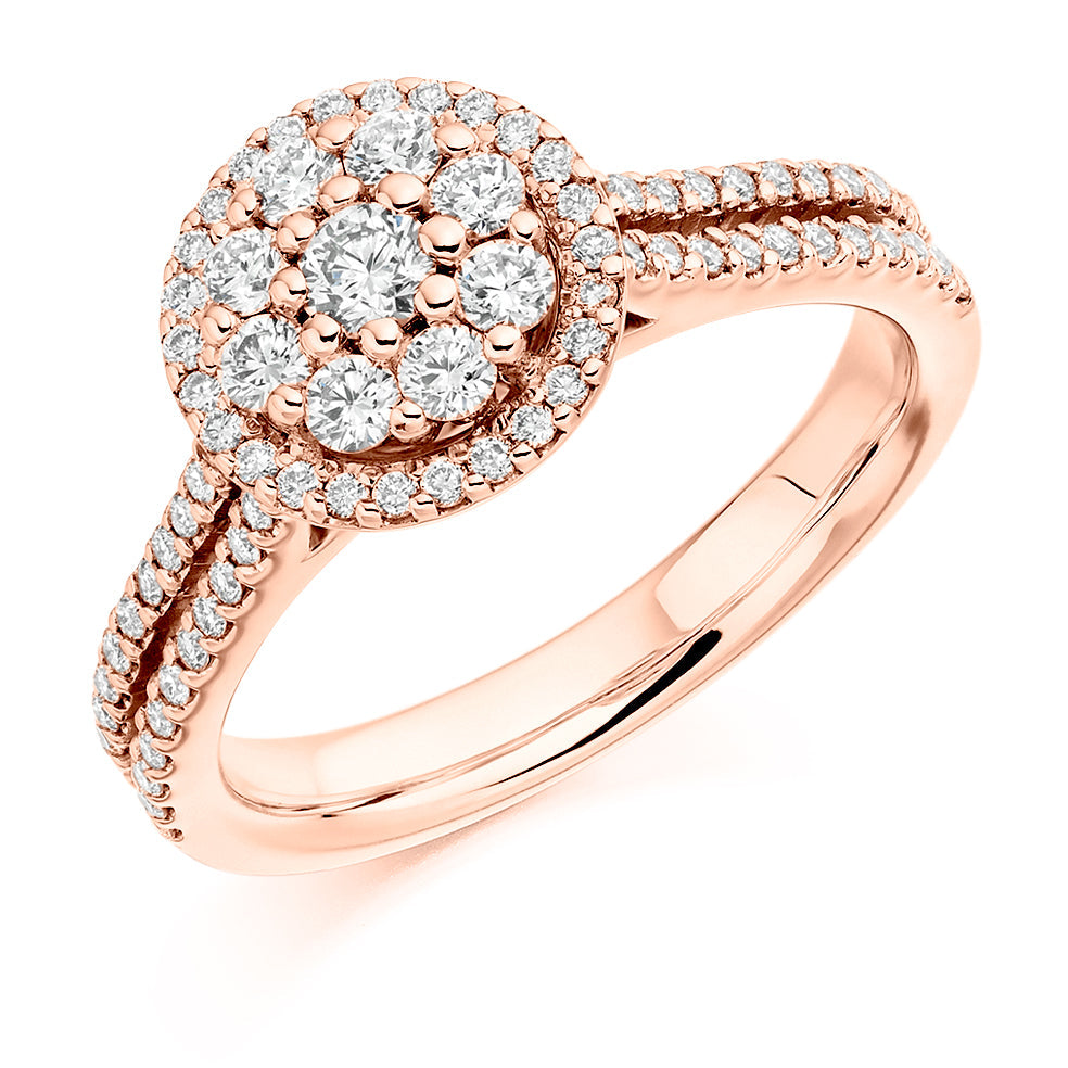 Split-Shoulder Invisible-Set Halo Round-Brilliant Engagement Ring (ENG3442) in Rose Gold