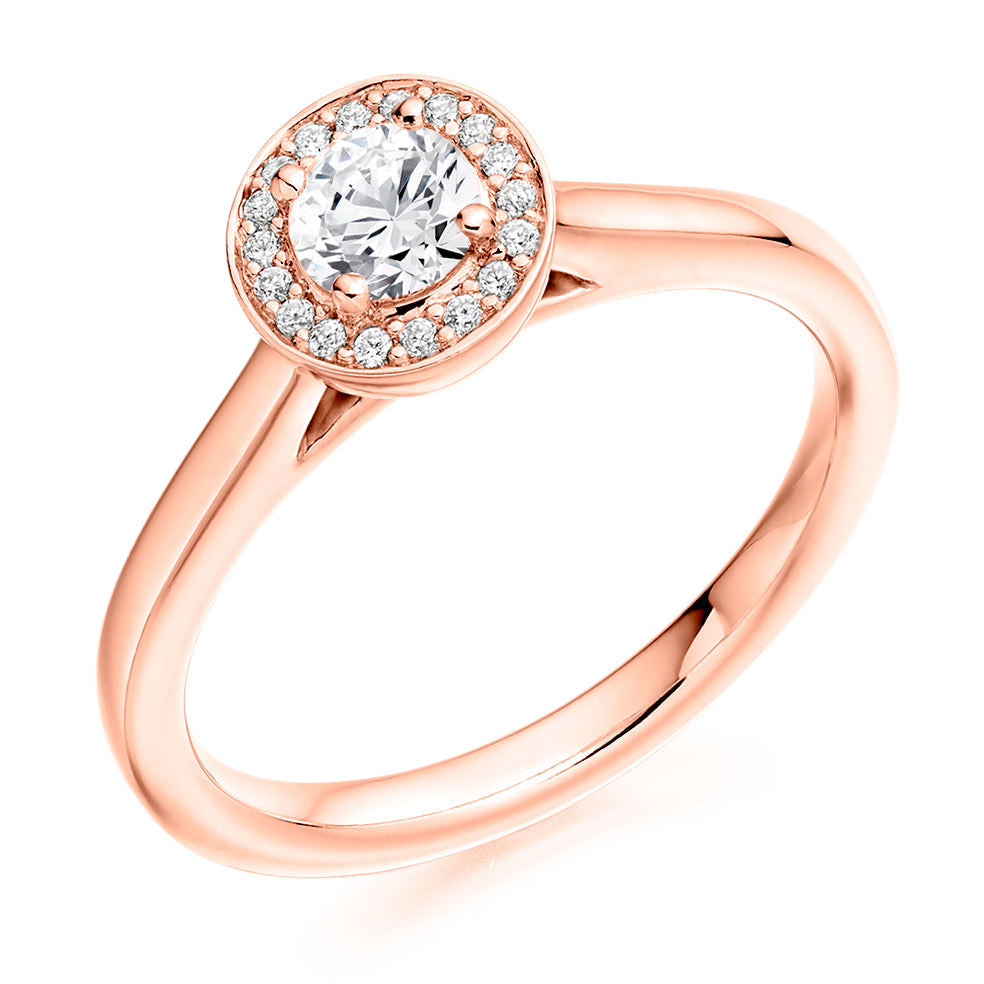 Halo with Plain Shoulders Round Brilliant Engagement Ring 0.41ct in Rose Gold