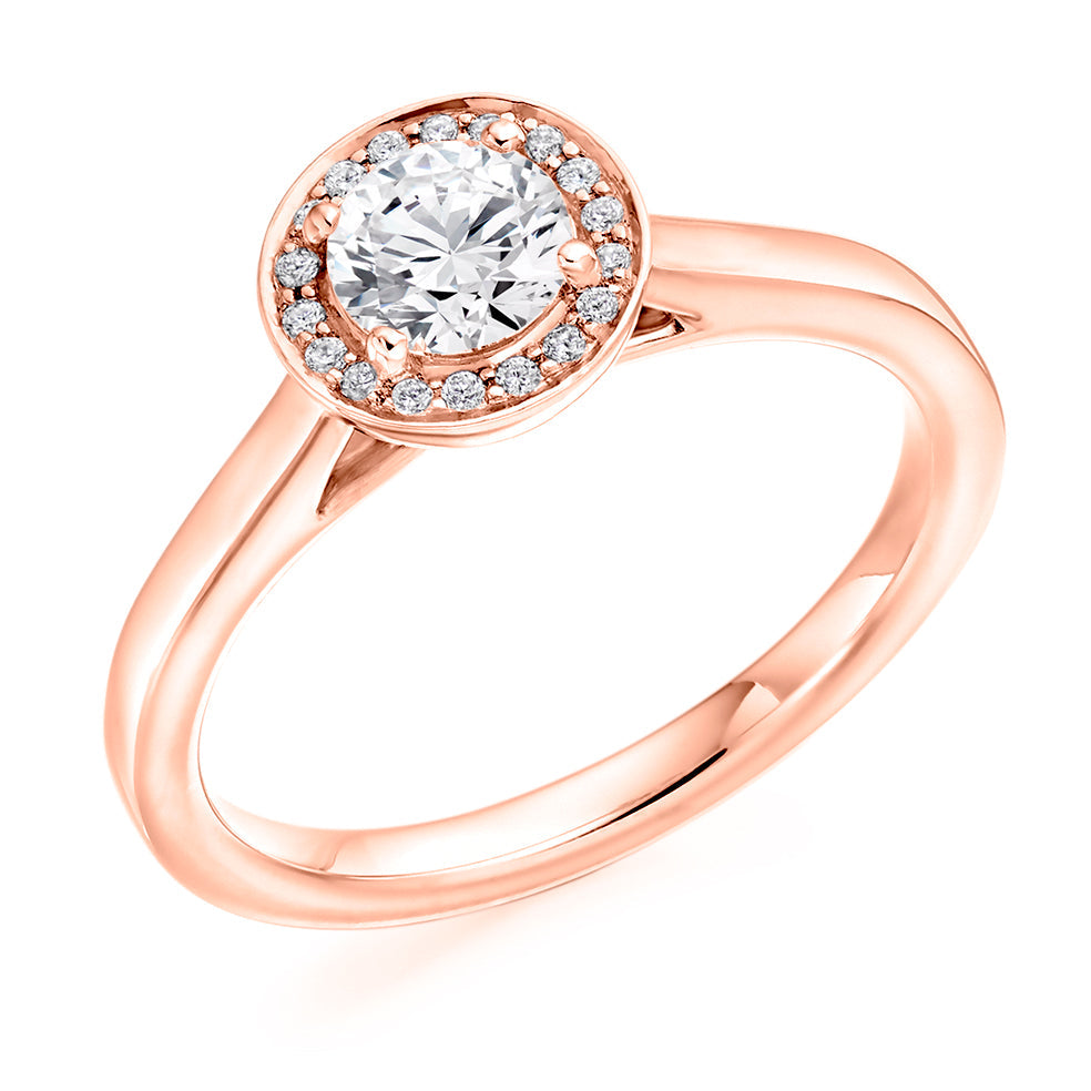 Halo Solitaire Round Brilliant Engagement Ring, 0.5ct in Rose Gold
