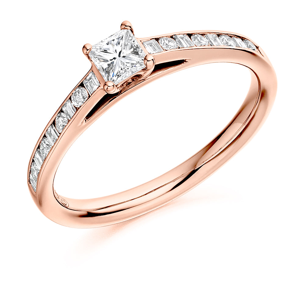 Channel-Shouldered Solitaire Princess Cut Engagement Ring, 0.33ct in Rose Gold