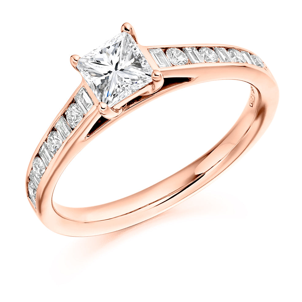 Channel-Shouldered Solitaire Princess Cut Engagement Ring 0.85ct in Rose Gold