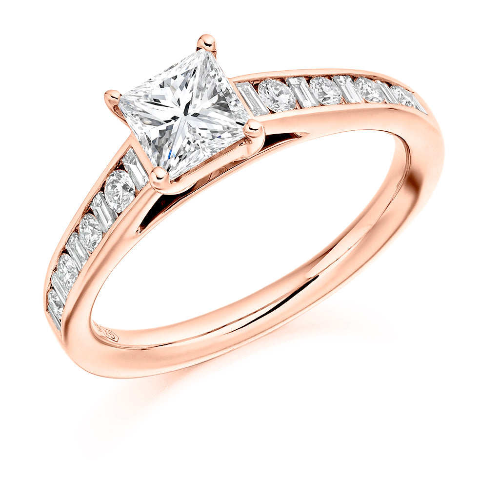 Channel-Shouldered Solitaire Princess Cut Engagement Ring 1.15ct in Rose Gold