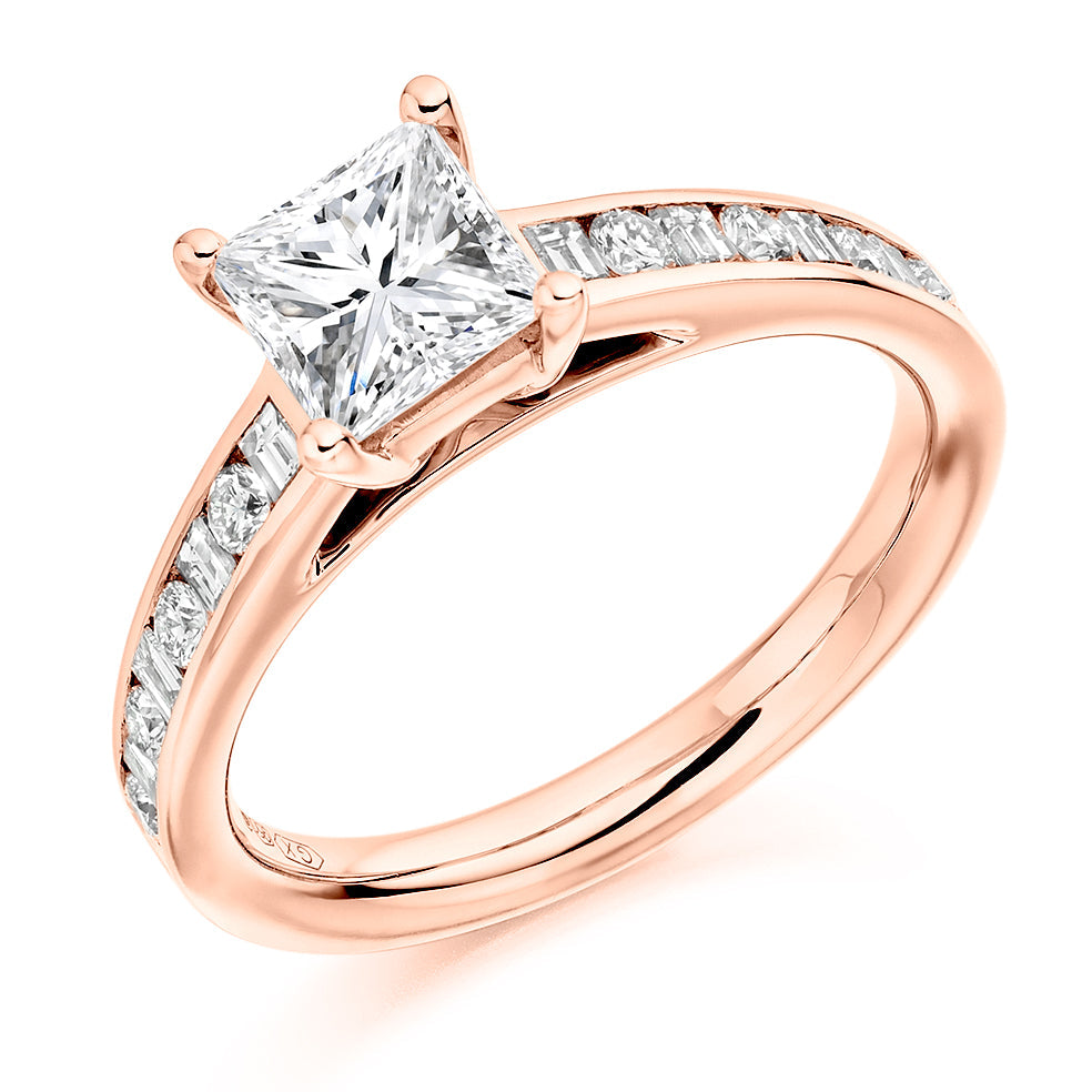 Channel-Set Solitaire Princess Cut Engagement Ring 1.45ct in Rose Gold
