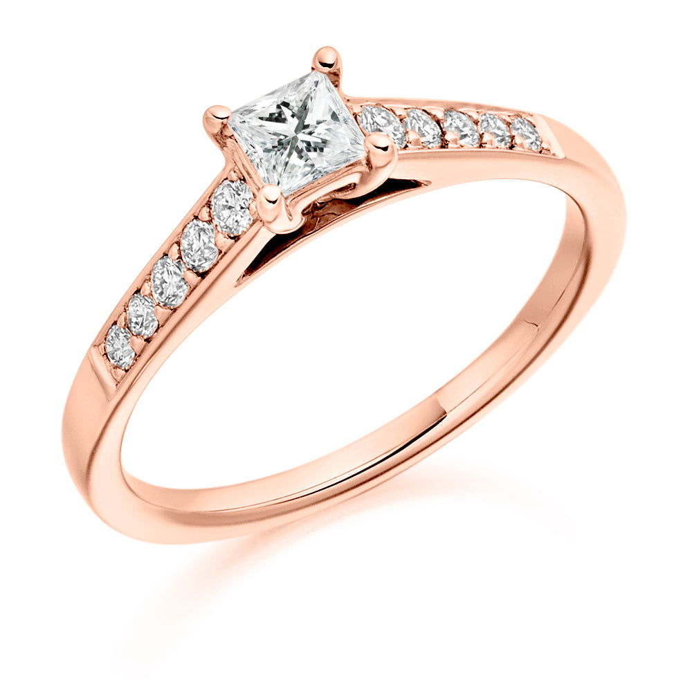 Fine Pavé Solitaire Princess Cut Engagement Ring 0.53ct in Rose Gold