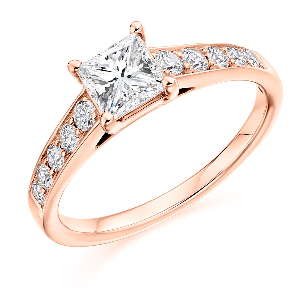 Fine Pavé Solitaire Princess Cut Engagement Ring 1.1ct in Rose Gold