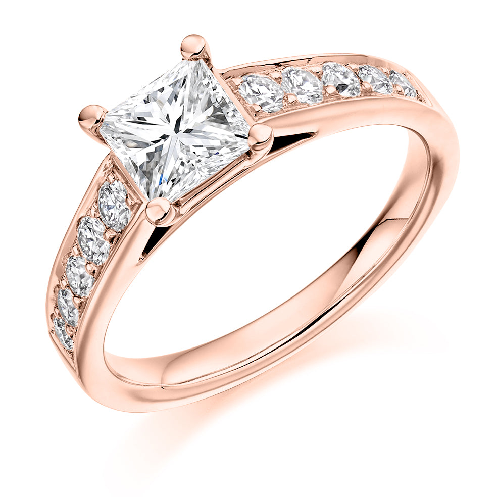 Grain-Set Solitaire Princess Cut Engagement Ring 1.4ct in Rose Gold