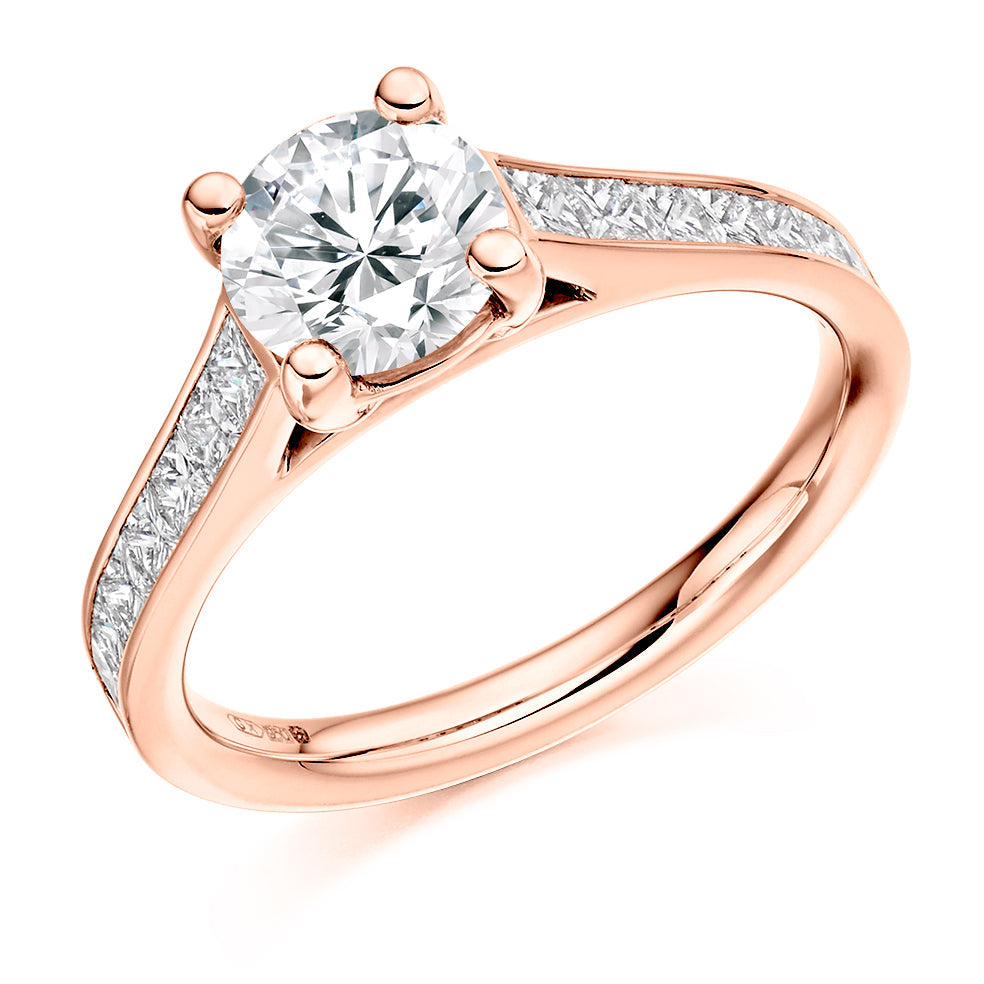 Channel-Shouldered Solitaire Round Brilliant Engagement Ring, 1.0ct in Rose Gold