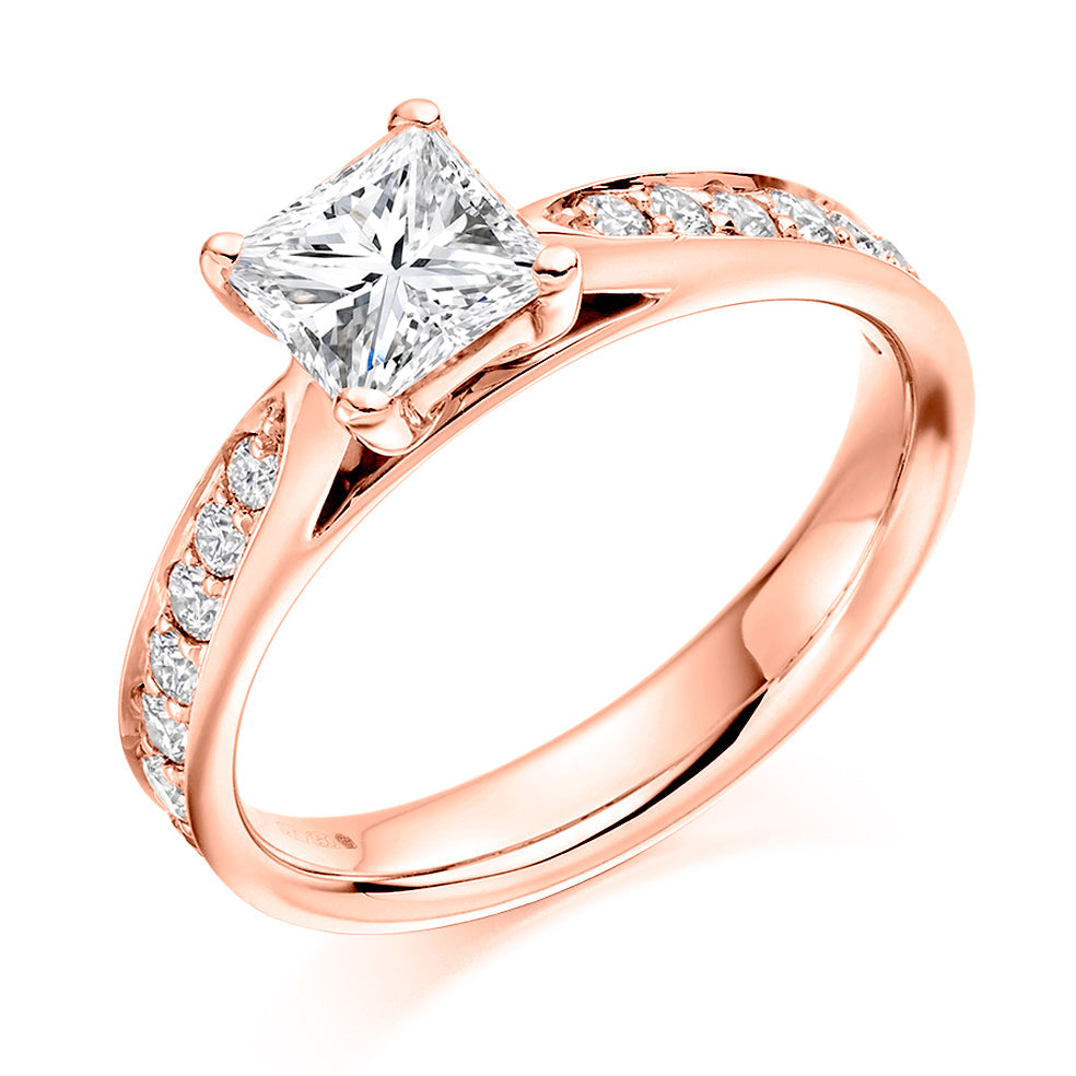 Fine Pavé Solitaire Princess Cut Engagement Ring, 0.75ct in Rose Gold