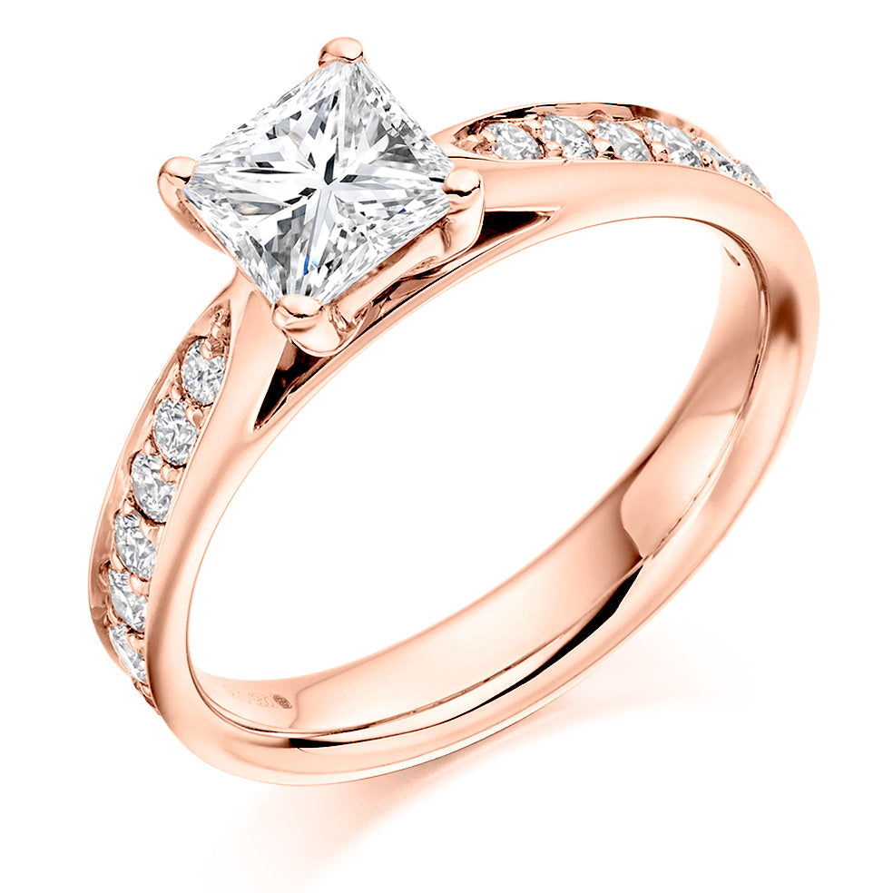 Fine Pavé Solitaire Princess Cut Engagement Ring 1.45ct in Rose Gold