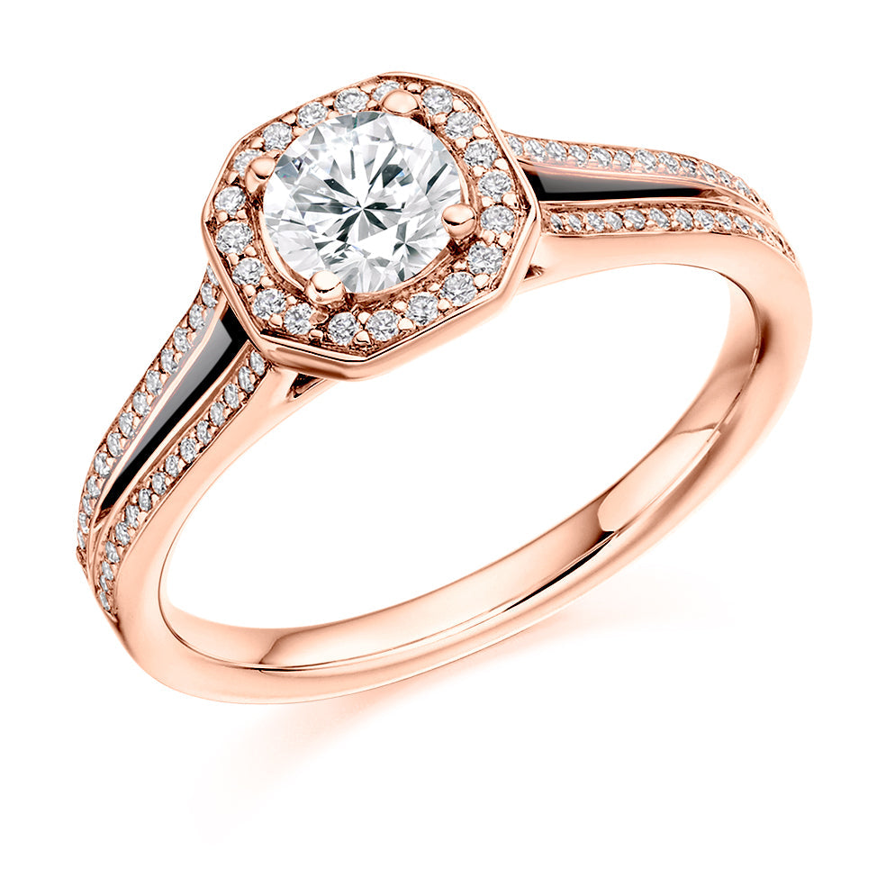 Halo with Split Shoulders Round Brilliant Engagement Ring 0.53ct in Rose Gold