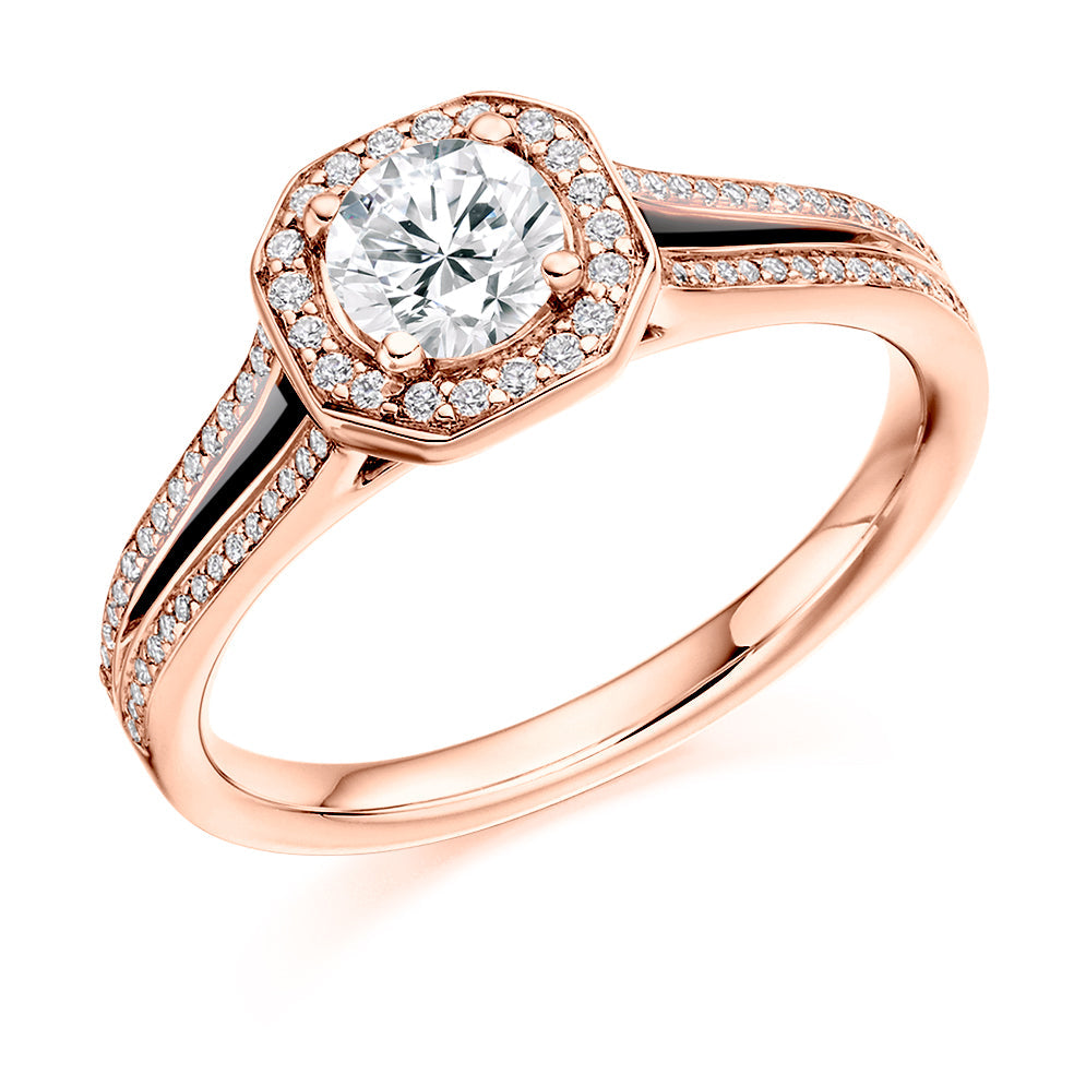 Split-Shoulder Halo Round Brilliant Engagement Ring, 0.5ct in Rose Gold